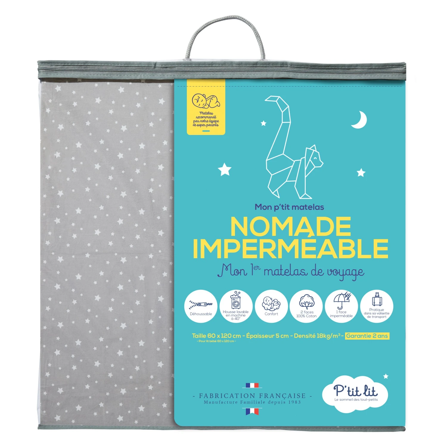 Matelas De Voyage Imprimé Etoile 60 X 120 Cm De P'tit Lit