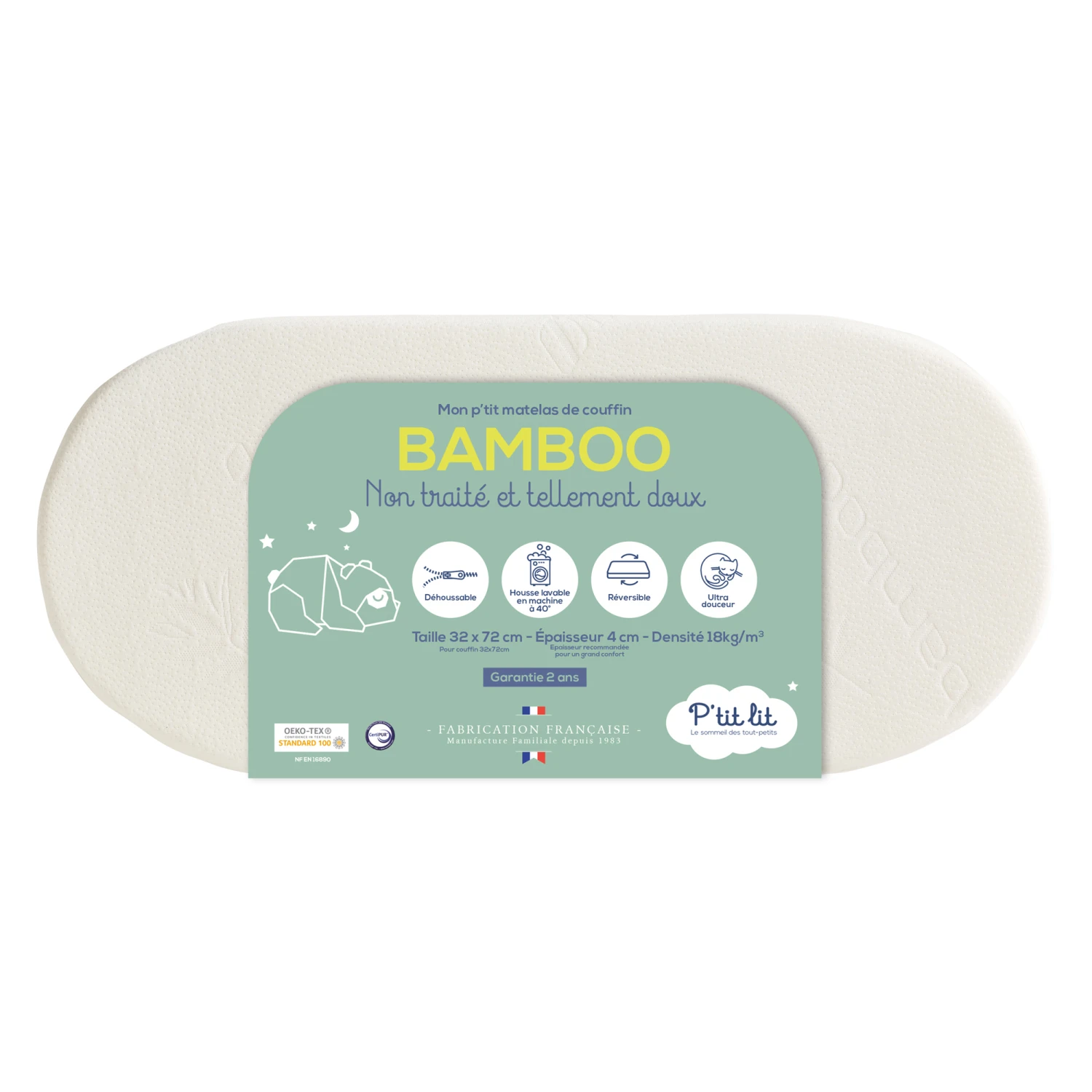 Matelas De Couffin Bambou Ecru De P'tit Lit