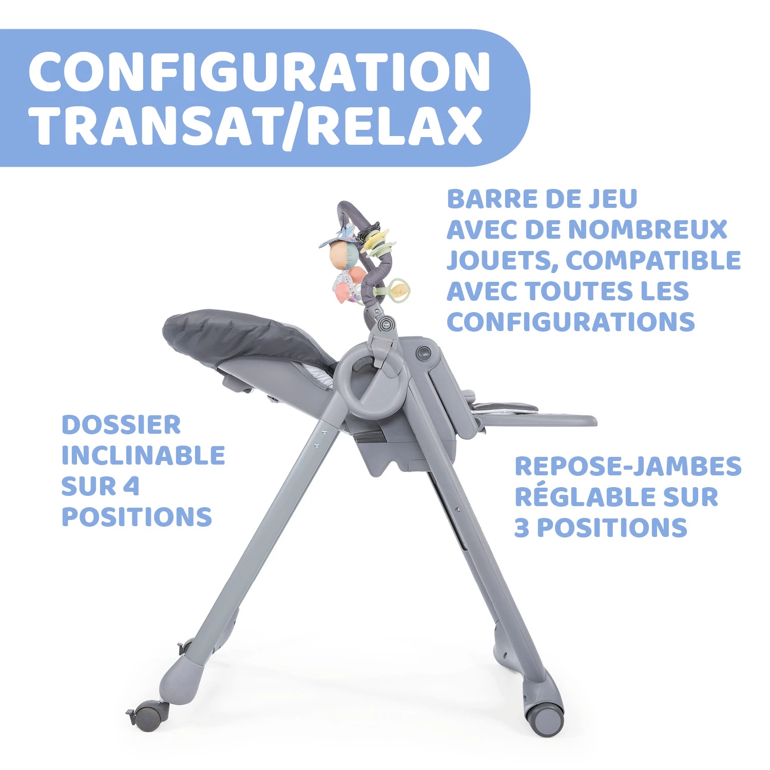 Chaise Haute Polly Magic Relax 4 Roues Graphite De Chicco – Image 2