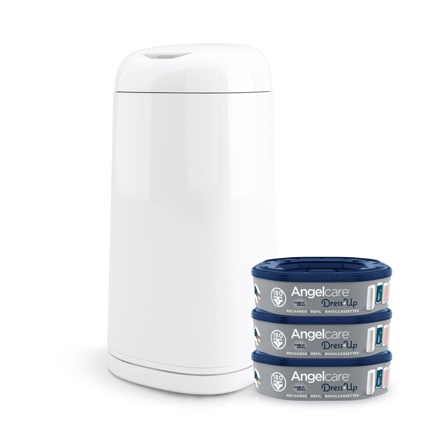 Starter Pack Poubelle à Couches Dress Up + 3 Recharges Blanc De Angelcare