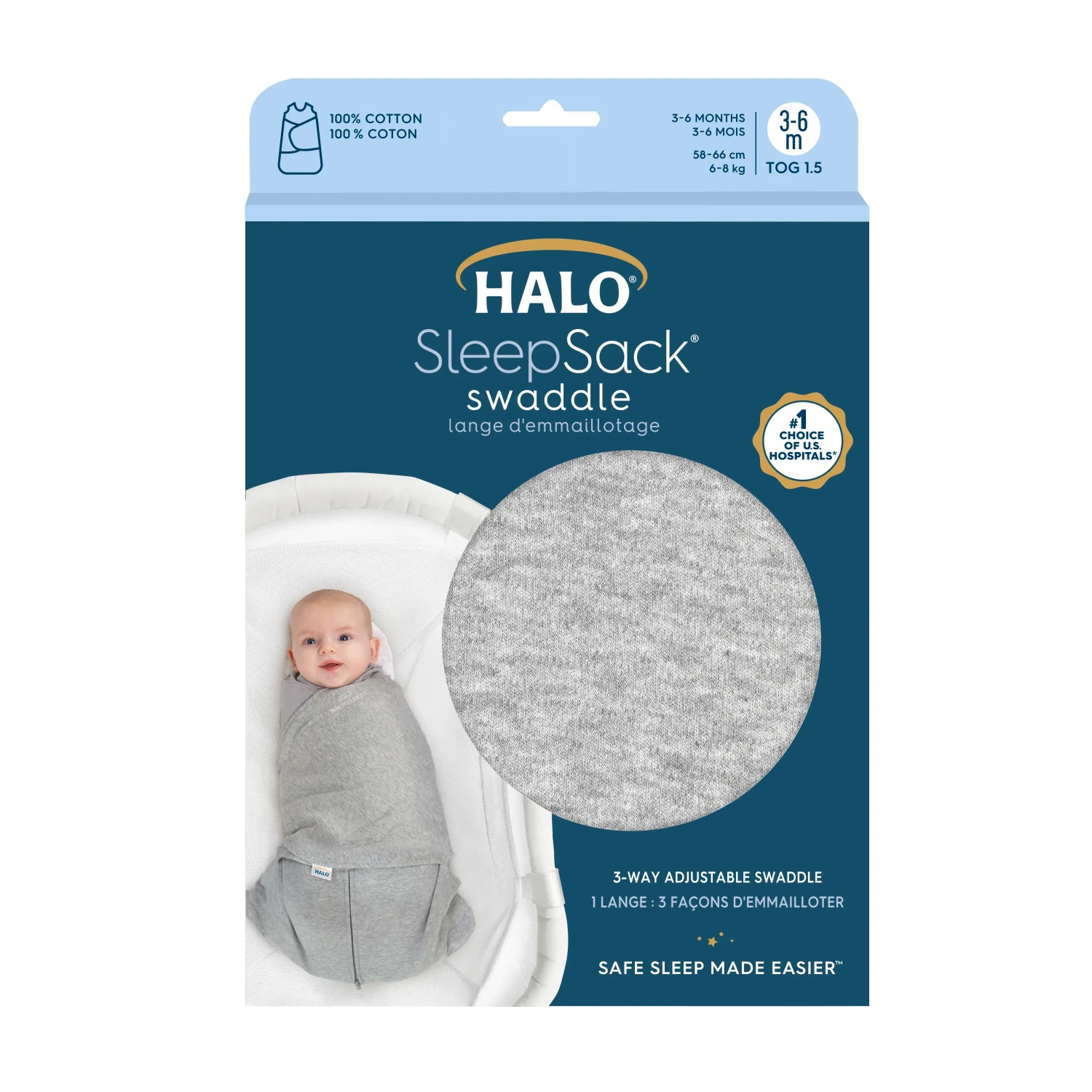 Lange D'emmaillotage 3 En 1 SleepSack® Gris 3-6 Mois De Halo – Image 3