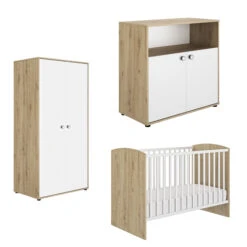 Trio Chambre Arthur : Lit + Commode + Armoire Blanc/Chêne De Galipette