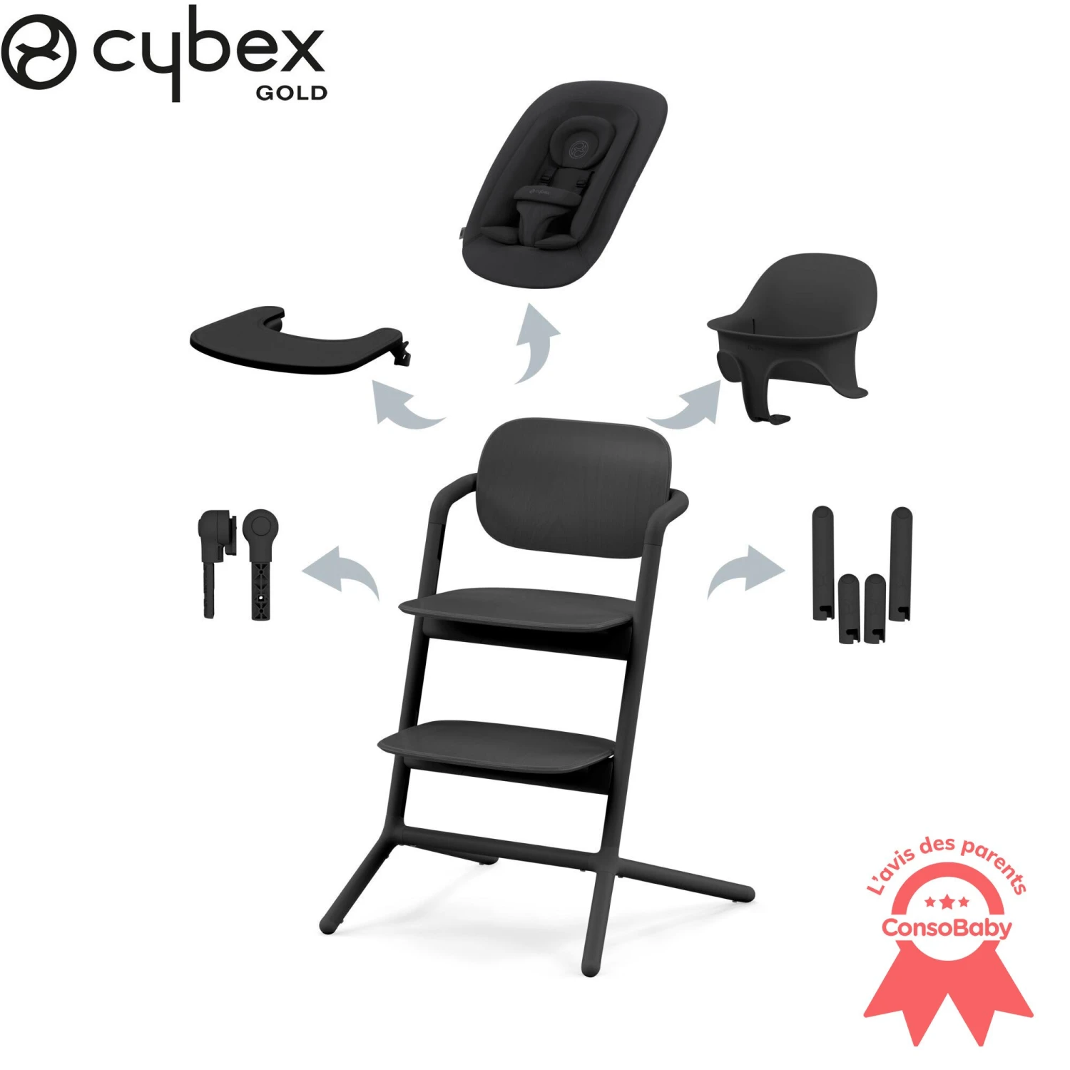 Chaise Haute Lemo 4-en-1 Stunning Black De CYBEX