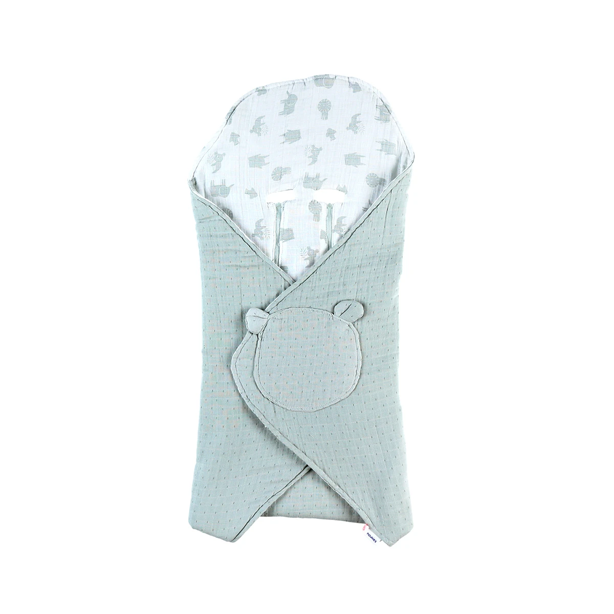 Mix & Match Couverture Promenade Mousseline Bio Safari Sauge De Noukies