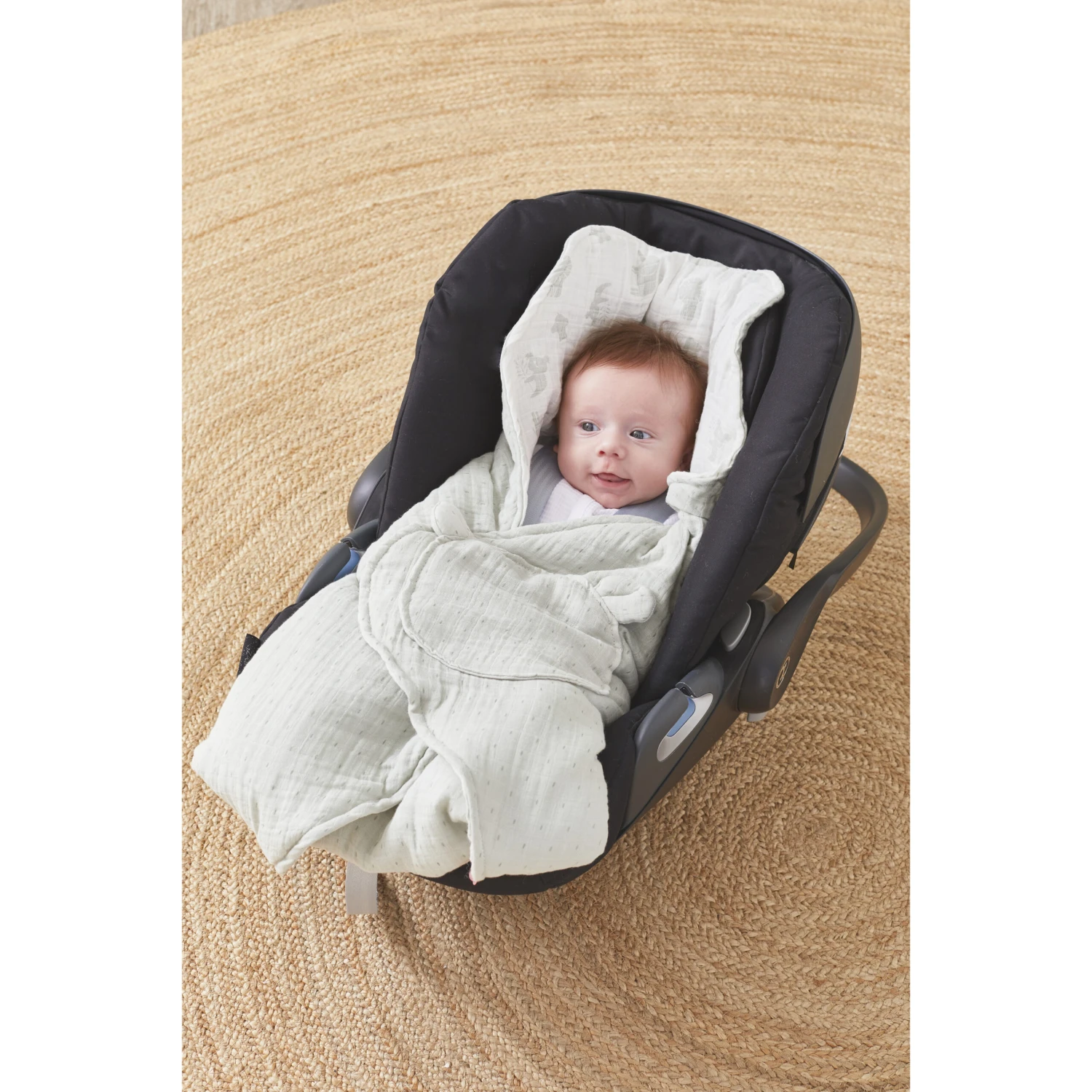 Mix & Match Couverture Promenade Mousseline Bio Safari Sauge De Noukies – Image 2